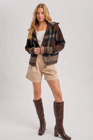Plaid Wide Collar Knit Sweater