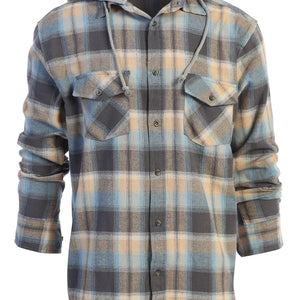 Men's Casual Button Up Flannel Shirt with Removable Hoodie
