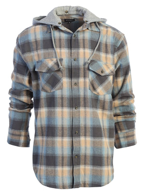 Men's Casual Button Up Flannel Shirt with Removable Hoodie
