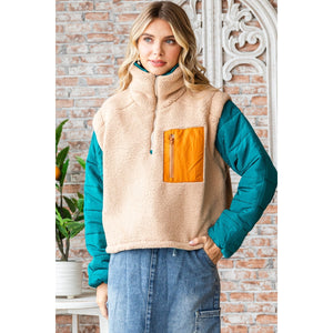 Soft Fleece Quilted Puffer Sleeve Pullover