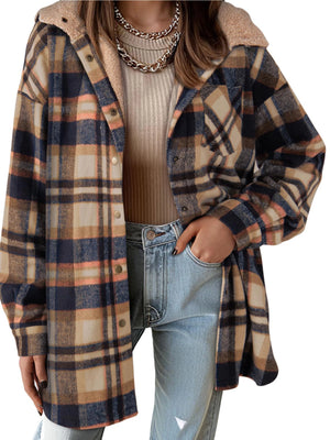 Hooded Long Sleeved Casual Plaid Jacket