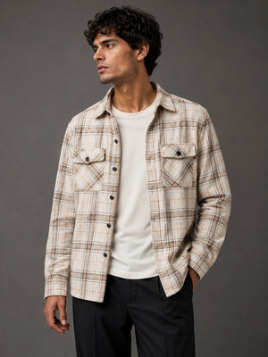 45th Parallel Men's Cream Plaid Flannel