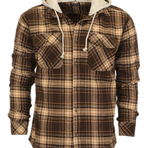Men's Casual Button Up Flannel Shirt with Removable Hoodie