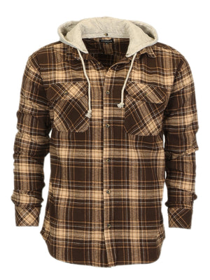 Men's Casual Button Up Flannel Shirt with Removable Hoodie