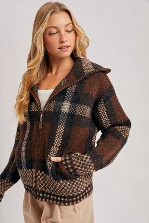 Plaid Wide Collar Knit Sweater
