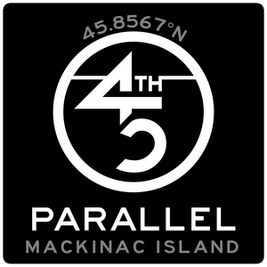 45th Life My Latitude Sticker featuring 45th Parallel coordinates. Mackinac Island, Michigan